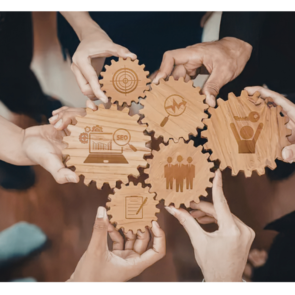 Connected system icons representing IT integration and consulting
